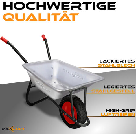 MAXCRAFT Schubkarre 250 Kg – Stabile Bauschubkarre Mit 100 Liter Volumen & Luftbereifung