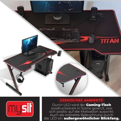 SONNI Gaming Tisch mit LED, RGB Gaming Schreibtisch mit großem Mauspad