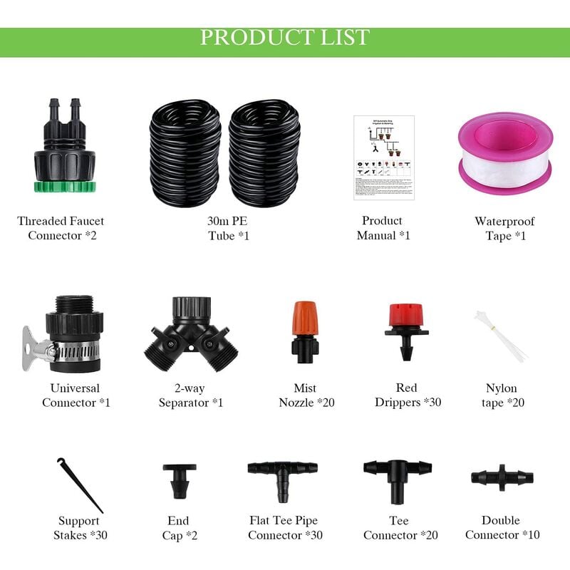 Kit D'irrigation Goutte À Goutte, 30m Réglable Goutte À Goutte Kits D'irrigation Système De Brumisation D'arrosage Diy Kit Arrosage Automatique Pour Jardin Serre MINKUROW 2