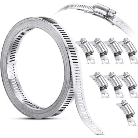 Collier de serrage, collier de serrage en acier, collier de serrage avec attaches de câble, colliers de serrage en acier inoxydable 304, collier de serrage à vis réglable (8 pièces, 3 m)