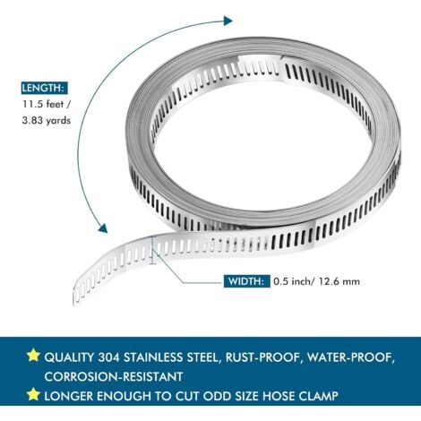 Collier de serrage, collier de serrage en acier, collier de serrage avec attaches de câble, colliers de serrage en acier inoxydable 304, collier de serrage à vis réglable (8 pièces, 3 m)