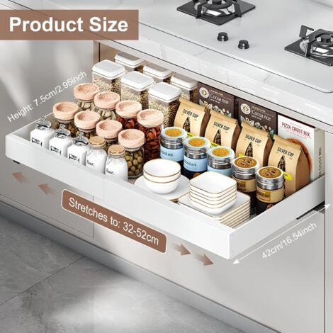 Tiroir Coulissant Télescopique Extensible 32-52cm - Organisateur Cuisine Sans Perçage, Charge 30kg (Noir