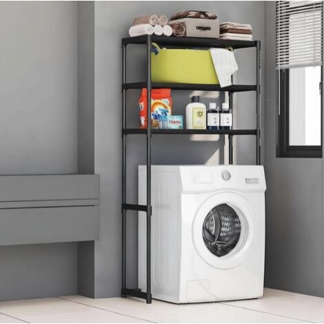 Étagère de Salle de Bain Meuble de Rangement pour Cadrer Lave-Linge Sèche-Linge Toilettes Panneau de Particules Métal 154 x 63.5 x 30 cm Noir