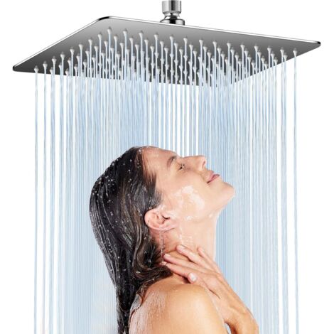 Pommeau Tete de Douche Pluie Carré en Acier Inoxydable 30 cm - Système Haute Pression, Buses Anticalcaire en Silicone, Rotation 360°, Installation Sans Outil (1/5)