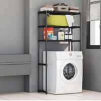 Étagère de Salle de Bain Meuble de Rangement pour Cadrer Lave-Linge Sèche-Linge Toilettes Panneau de Particules Métal 154 x 63.5 x 30 cm Noir
