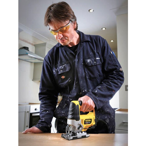 Stanley Fatmax Decoupeerzaag, bekabeld, 710 W, vervanging van lemmeten, zonder gereedschap, bevestiging in U of T, zeer snel zagen, rubberen handgreep, led met transportkoffer 10 zaagbladen FME340KA