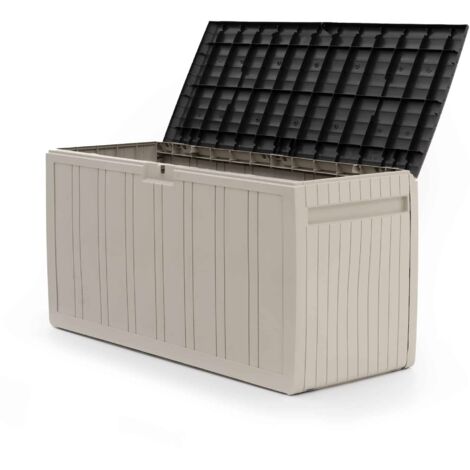 Baúl de Almacenaje Gardiun Top 117x45,5x57,50 cm 270L Montaje en Clic  Fabricado en Resina  Sistema de Cierre para Candado  Diseño Bicolor