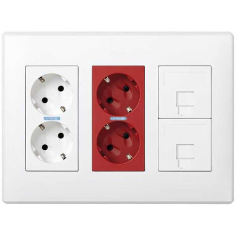 Caja con 2 Schukos Blancos + 2 Schukos Rojos + 2 Rj45  500 Cima Superficie O Empotrar Blanca