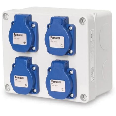 Caja estanca cableada con 4 tomas schuko 2P TT 16A IP55 Famatel 3065