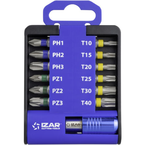 Punta Atornillar DIN3126 Standard - 1520 - Set Ph1-2-3 Pz1-2-3 T10-15-20-25-30-40 IZAR