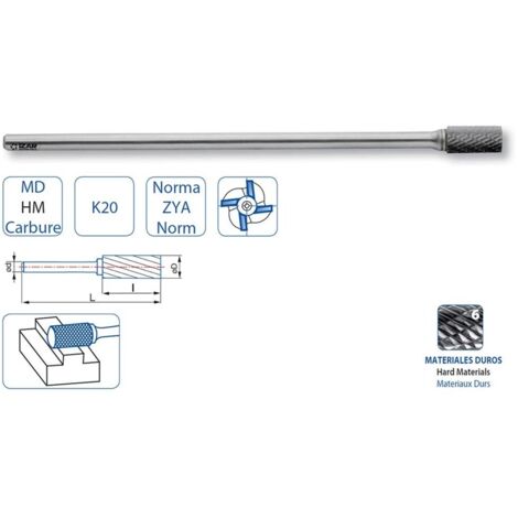 Fresa Rotativa Metal Duro Tipo A Sin-Corte-Centro Larga - 9230 - 09,60X06,00 mm Dent.6 IZAR (1/2)