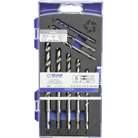 Broca HSS Hexagonal 1/4 Larga DIN E6.3 Metal - 1613 - Set 3-4-5-6-8 mm IZAR (1/4)