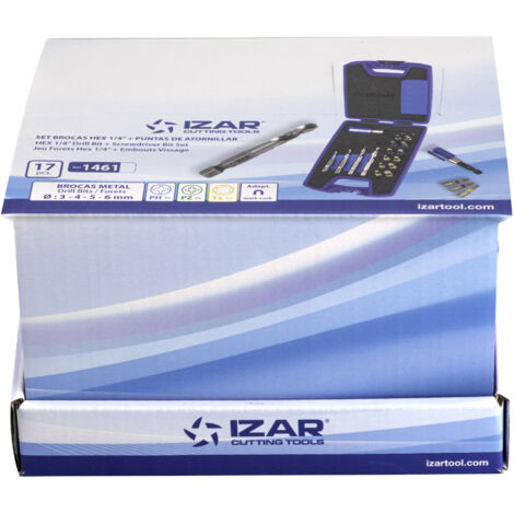 Set Mixto - 1461 - Expo Box-Pallet 6 Sets Brocas Hexagonales Metal + Puntas Atornillar 17 Pcs IZAR (1/4)