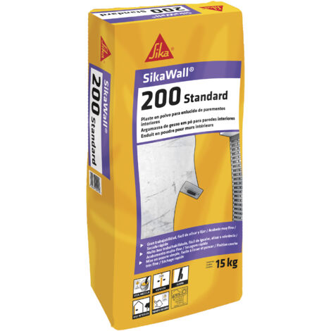 SikaWall 200 Standard, Plaste en polvo para enlucido de paramentos interiores, 15kg, Blanco
