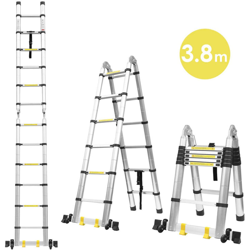 Escalera multiusos Escalera telescópica Escalera Escalera multifuncional Escalera de aluminio Escalera plegable (3,8 metros (1,9 + 1,9M)