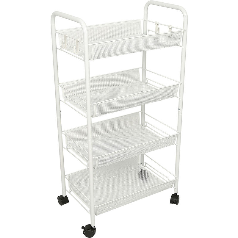 Organizador de Hogar, Carro multiuso Carro ,Múltiusos de Cocina Carritos de Almacenamiento, Carrito Servicio Isla Cocina,4 niveles, con Ruedas,45*27*85cm ,Blanco