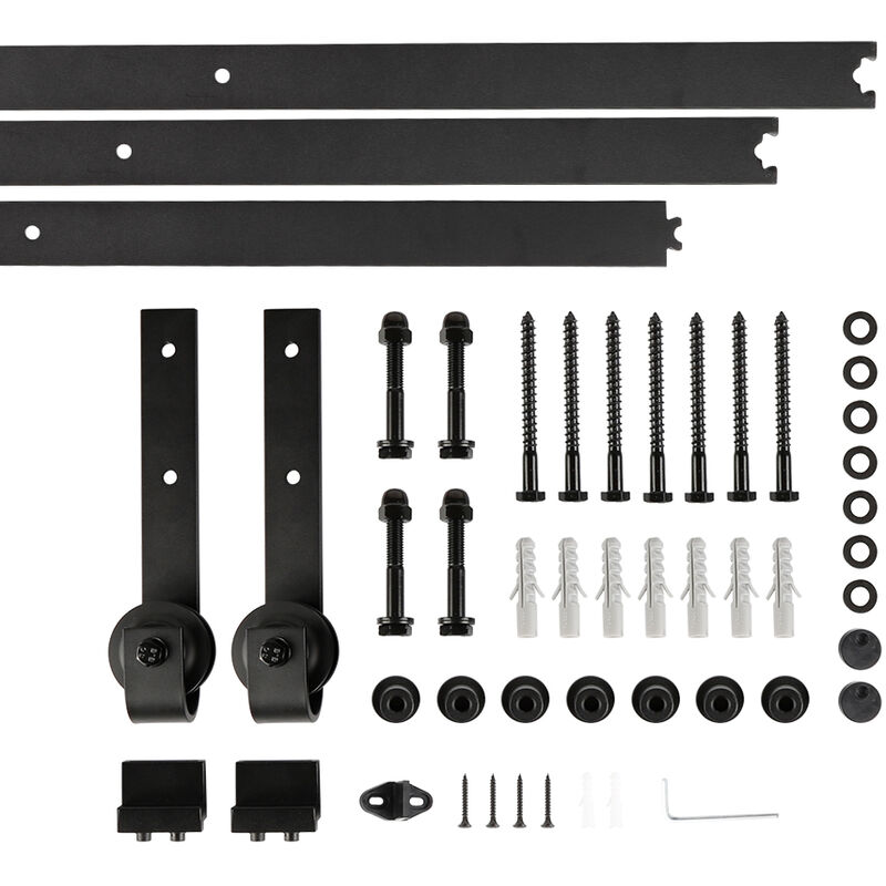 244cm Kit de herrajes para riel,Herraje Puerta Corredera , Kit de herrajes para puerta corredera- Negro-Estilo C