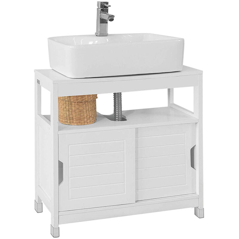 Mueble de lavabo,Mueble para debajo del lavabo,armario de baño de suelo, Mueble de baño aseo,1 estante y 2 puertas correderas,H60cm,60*30*60cm,blanco