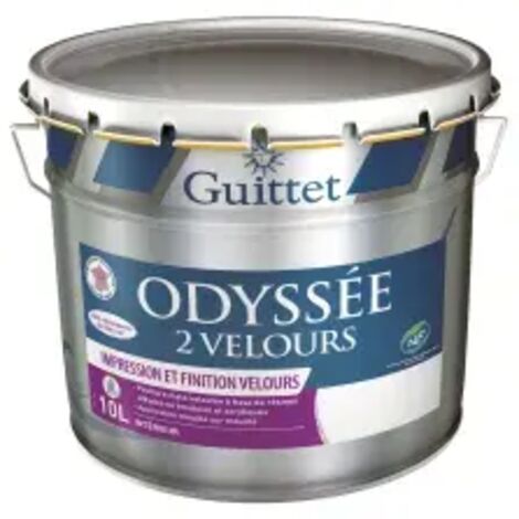 Guittet – Peinture velours lessivable 10L – Résine alkydes et acryliques – Application directe sur plâtre, bois, PVC – Protection anti-moisissures