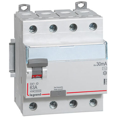 Legrand – Interrupteur différentiel 4 pôles type AC 30mA 63A – Tension 400V – Rail DIN – Indication visuelle ON/OFF – Protection contre les fuites de courant