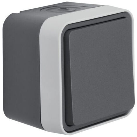 Hager – Interrupteur va-et-vient gris IP55 pour extérieur – Étanche 10AX 250V – Montage apparent – Plastique thermoplastique sans halogène