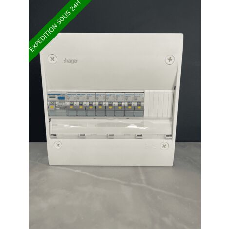 Hager – Tableau électrique 1 rangée 13 modules pré-câblé – Différentiel 63A type A – Disjoncteurs 10A, 16A, 20A, 32A – Évolutif avec 4 modules libres