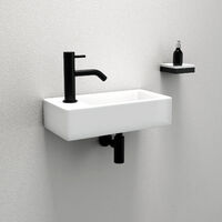 Huckle Wall Hung Basin Sink Small Cloakroom Basin Rectangle Ceramic Wash Basin (Right Hand)