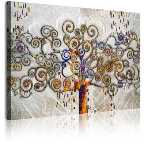 Cuadro en Lienzo Tríptico Adaptación Arbol de la Vida de Klimt en Color  Plata