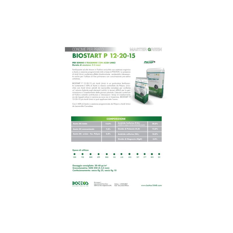Concime Per Prato Bottos Bio Start 12-20-15 - 25kg Per 1000mq, Fertilizzante Starter Con Fosforo - Foto 4