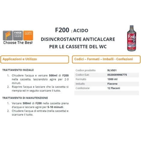 ANTICALCARE PER CASSETTE Scarico Wc Lt. 1 Faren F200 Cassetta Alta