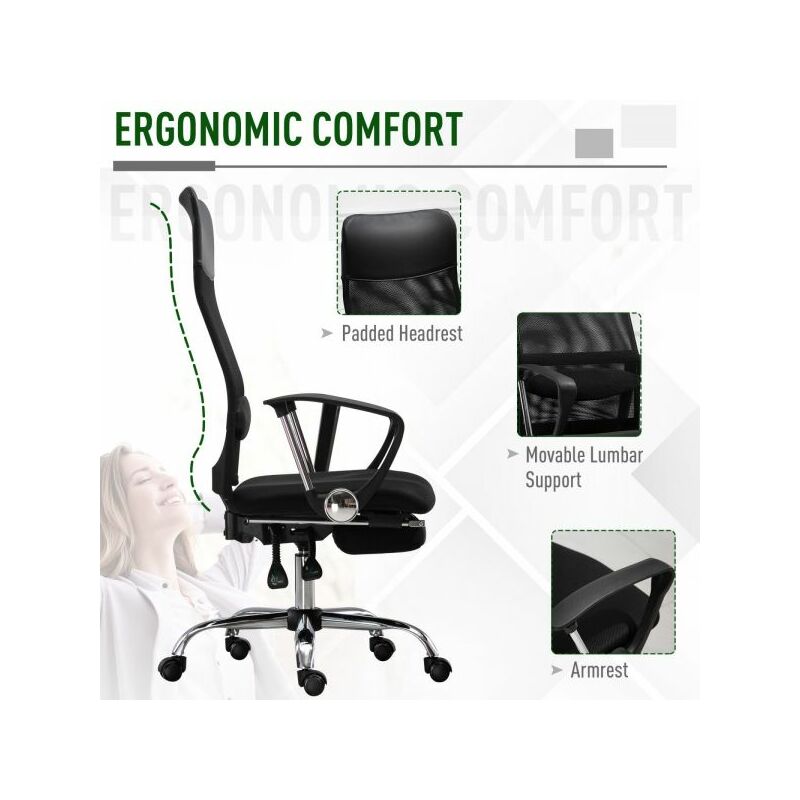 Sedia Ufficio Direzionale Ergonomica In Pelle PU Con Poggiapiedi - Altezza Regolabile, Schienale Reclinabile 135°, Ruote Silenziose, Portata 158 Kg