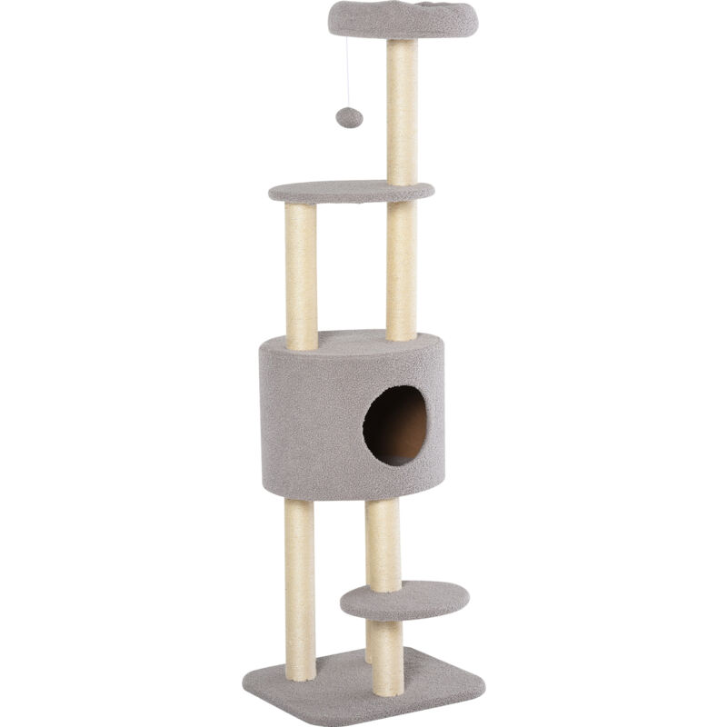 EASYCOMFORT Albero Tiragraffi per Gatti Adulti con Cuccia in Legno e Corda  Sisal