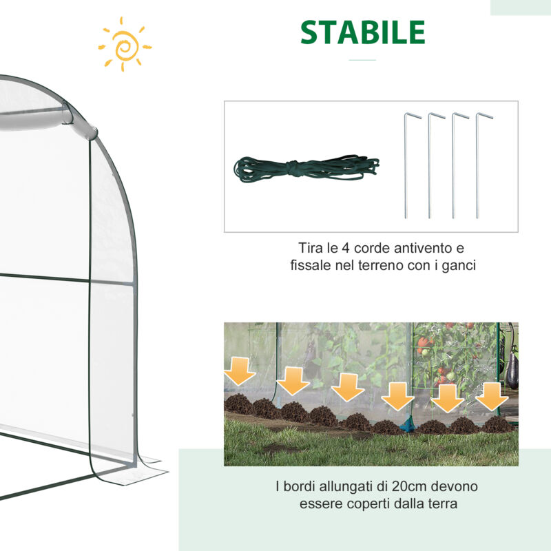 Serra Da Giardino Outsunny A Tunnel 3x2x2 M – Struttura In Acciaio, Copertura PE Anti UV, 2 Porte E Finestre Avvolgibili, Per Orto E Fiori