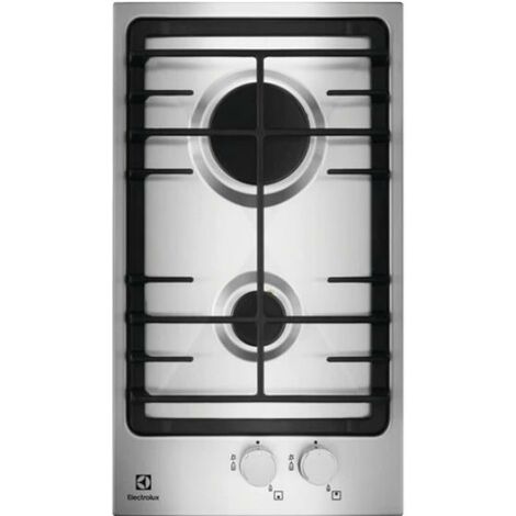 Piano Cottura a Gas Electrolux EGG3322NVX 2 Fuochi 29 Cm in Acciaio (LxP): 29x51 Griglie in Ghisa Manopole Finitura Inox Piano Cottura Compatto