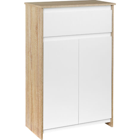 easycomfort mobile bagno multiuso, mobiletto da bagno con armadietto e cassetto, salvaspazio, color legno e bianco 60x30x90cm (1/5)