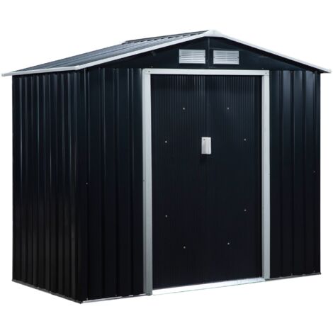 easycomfort casetta da giardino porta utensili in lamiera con porte scorrevoli, 213x130x185cm, grigio scuro