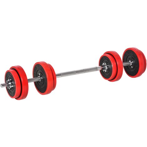easycomfort set pesi da 20kg in dotazione 1 bilanciere e 2 manubri , dischi con rivestimento in plastica antigraffio, rosso (1/5)