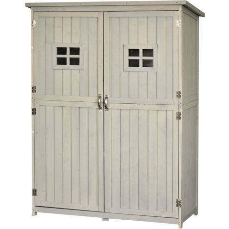 easycomfort casetta da giardino legno con porta doppia, mensole e finestre, 127.5x50x164cm