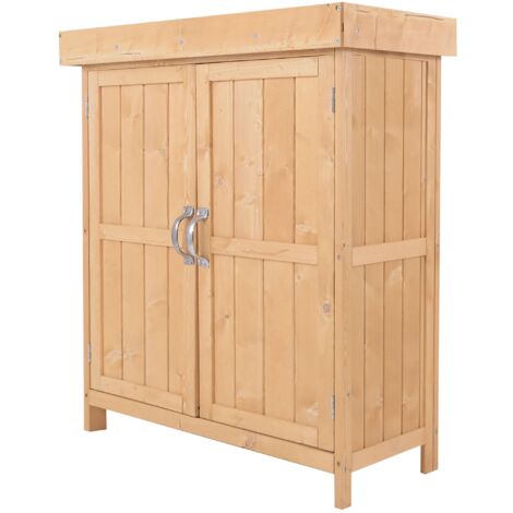 easycomfort casetta in legno da giardino con 2 ante, armadio da esterno porta attrezzi da giardino con tetto apribile, 74x43x88 cm (1/5)