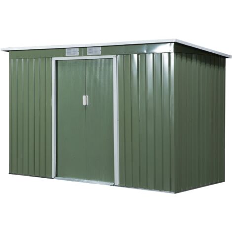 easycomfort casetta da giardino porta utensili in lamiera di acciaio con porte scorrevoli, 280x130x172cm, verde chiaro