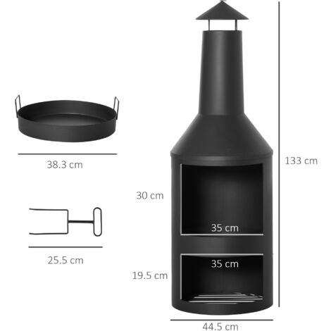 Braciere Da Giardino Con Griglia - Diametro 75 Cm, Parascintille E Attizzatoio, In Metallo Nero - Foto 7