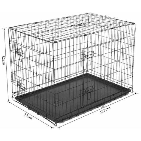 EASYCOMFORT Gabbia per Animali Domestici Trasportino per Cani e Gatti Pieghevole in Acciaio Doppia Apertura 121 × 77 × 82cm Nero