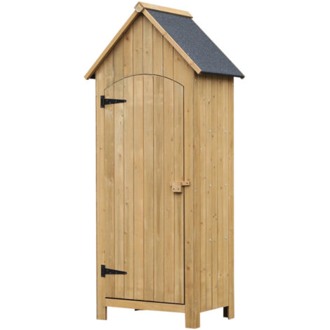 easycomfort casetta in legno da giardino con anta, armadio da esterno porta attrezzi da giardino con 3 mensole, 77.5x54.2x179.5cm