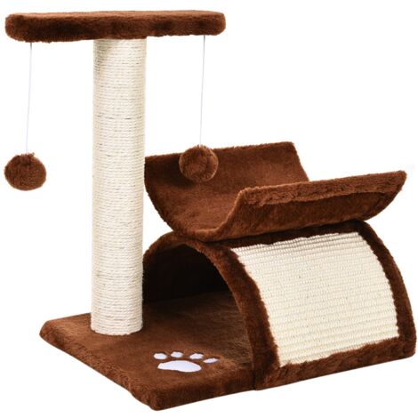 easycomfort tiragraffi gatto albero tira graffi gioco giocattolo per gatti con cuccia 2 palline appese in sisal naturale altezza 43cm (1/5)
