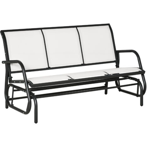 easycomfort panchina a dondolo da giardino a 3 posti in metallo e tessuto a rete traspirante, 151x75x85cm, beige (1/5)