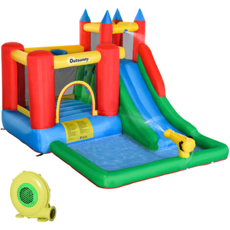 easycomfort gioco gonfiabile per bambini 3-8 anni con scivolo, trampolino, piscina, max 4 bambini, 330x245x215cm (1/5)