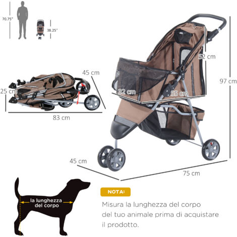 PawHut Passeggino Per Cani Piccoli Pieghevole Nero | Aosom Italy - Foto 3