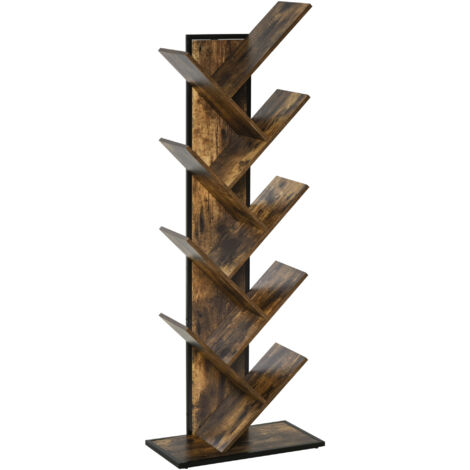 easycomfort scaffale libreria design scaffale in legno ad albero in stile industriale con 10 ripiani color legno (1/5)
