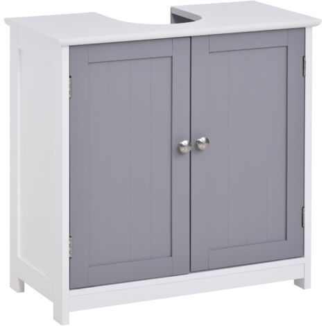easycomfort mobile sotto lavabo bagno con taglio a u, armadietto 2 ante con mensola regolabile in mdf, 60x30x60cm bianco grigio (1/5)