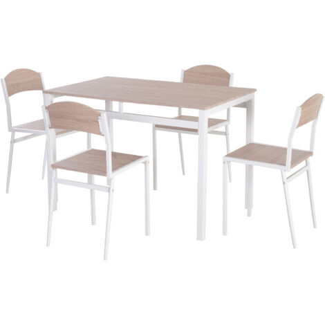 easycomfort set da pranzo tavolino e 4 sedie in metallo e mdf legno, bianco